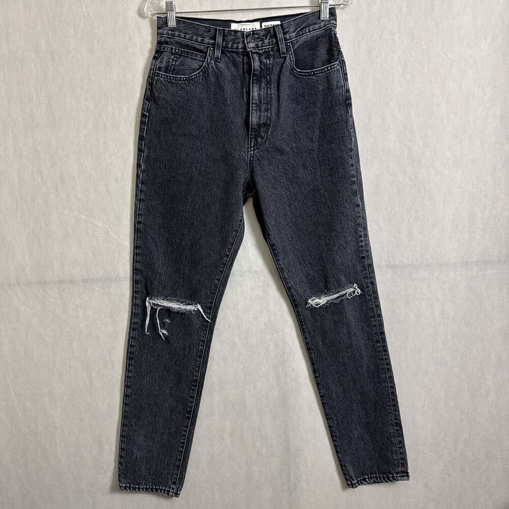 SLVRLAKE Women's 28 Black Distressed Knee Beatnik High Waisted Slim Ankle Jeans